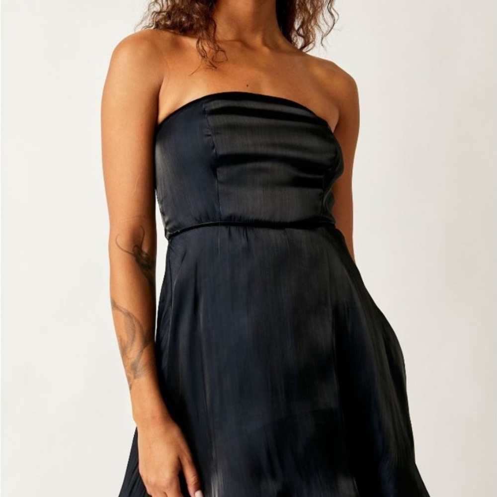 Free People Black Daisy Strapless Mini Dress